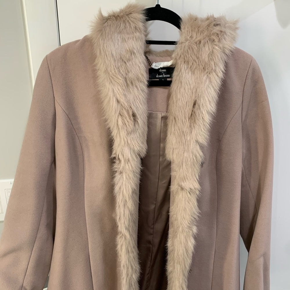 Dennis Basso Faux Fur Trim Wrap Coat NWOT - Picture 3 of 11